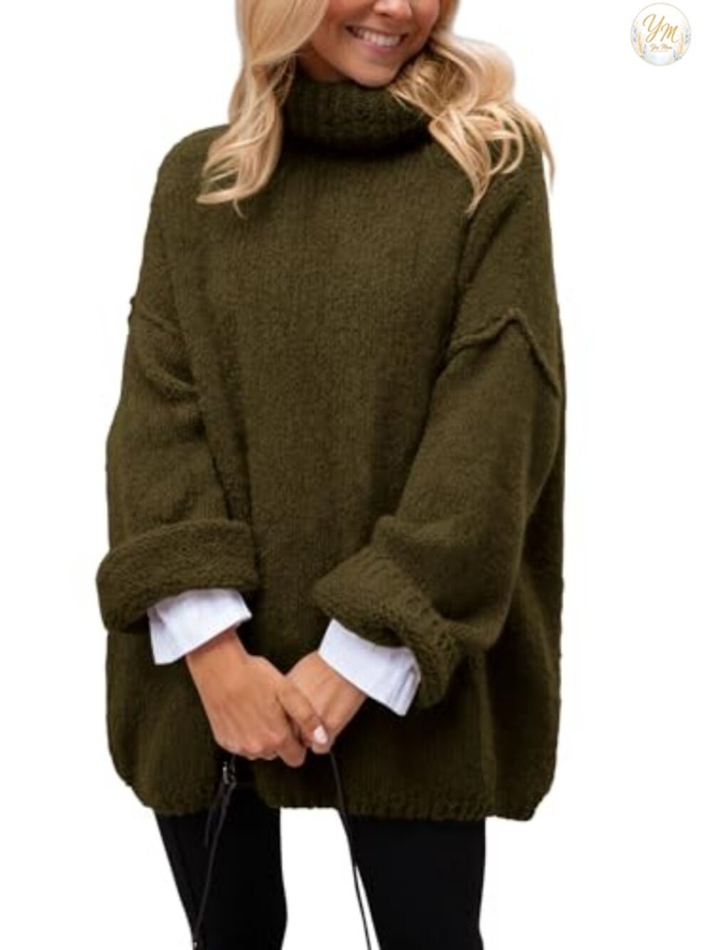 Womens Oversized Turtleneck Tunic Sweater Soft Cozy Chunky Knit Long Sleeve